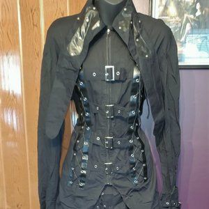 Punk Goth Rave Lolita Black Buckles Mesh Top Skirt